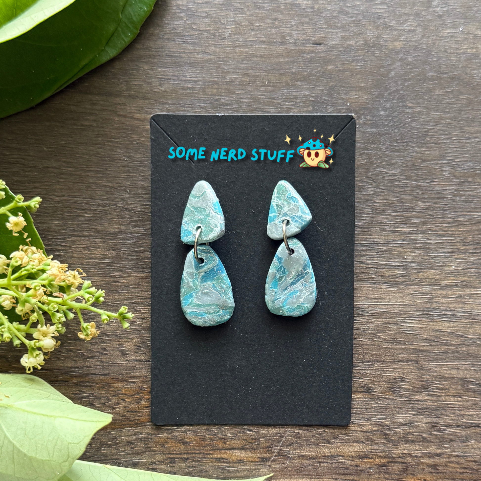 Close up of faux polymer clay faux stone earrings from SomeNerdStuff Store