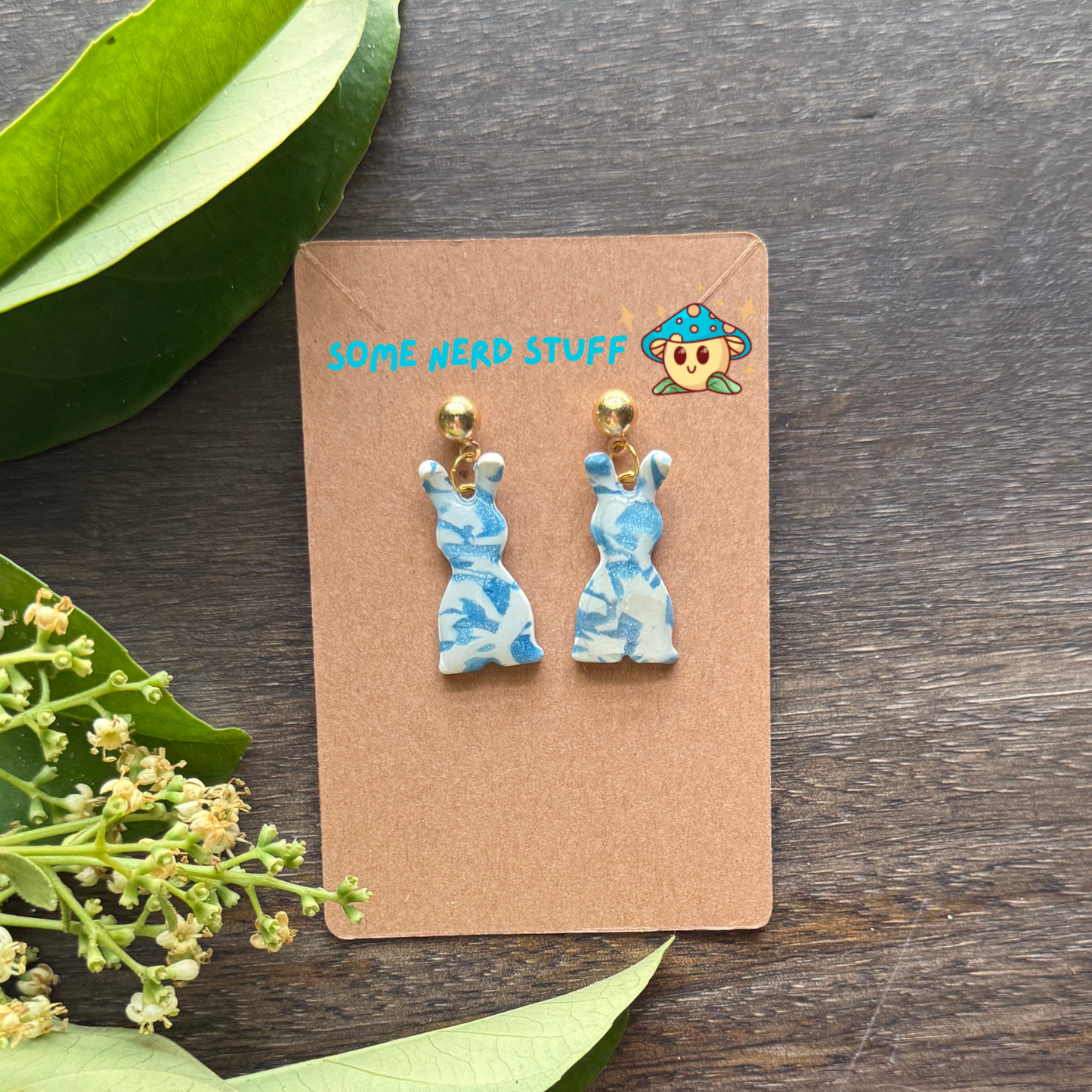 Polymer Clay Earring inspired by white and blue granit stone