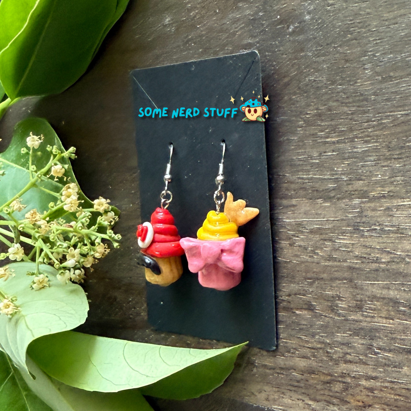 Mario and Peach Cupcake Polymer Clay earrings made by SomeNerdStuff