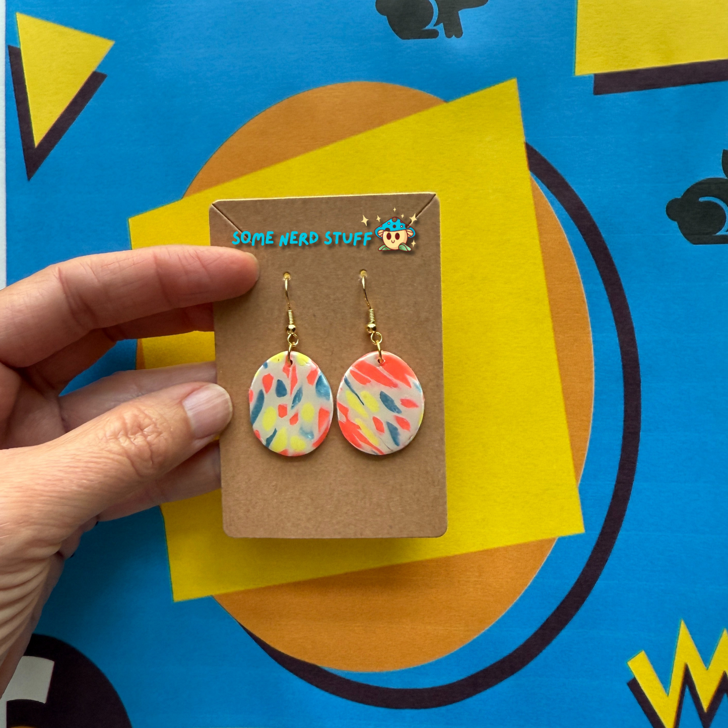 Elliptical Polymer Clay Earrings inspired by Saved by the Bell 90s show multicolor made by SomenerdStuff