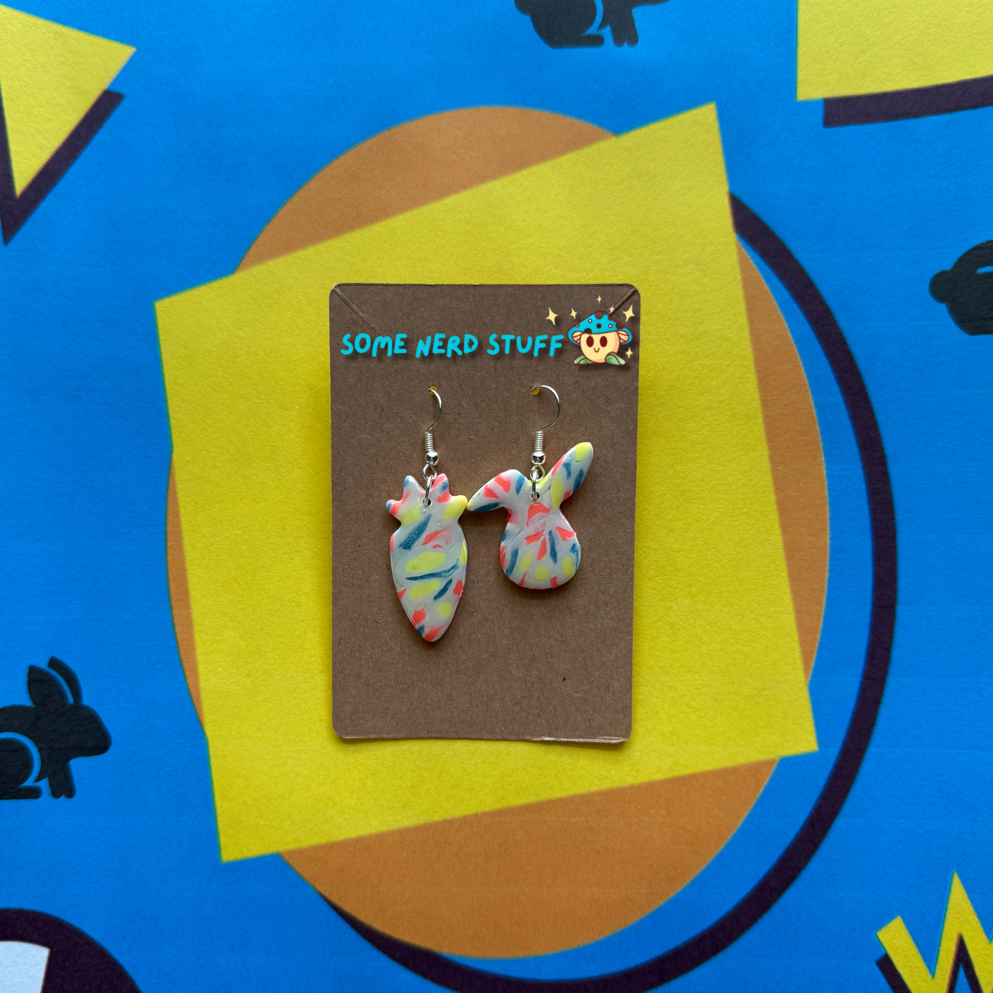 Bunny Head and Carrot Polymer Clay Earrings inspired by Saved by the Bell 90s show multicolor made by SomenerdStuff