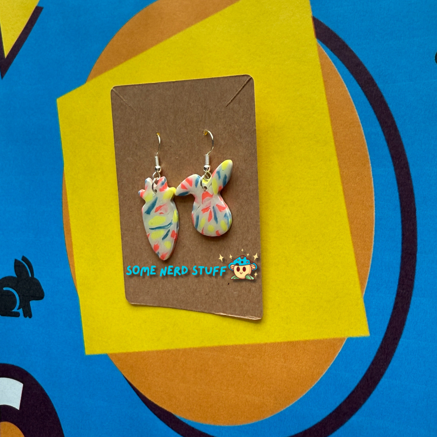 Bunny Head and Carrot Polymer Clay Earrings inspired by Saved by the Bell 90s show multicolor side view made by SomenerdStuff