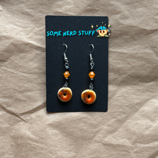 Blood Orange Polymer Clay glazed earring topped with beads