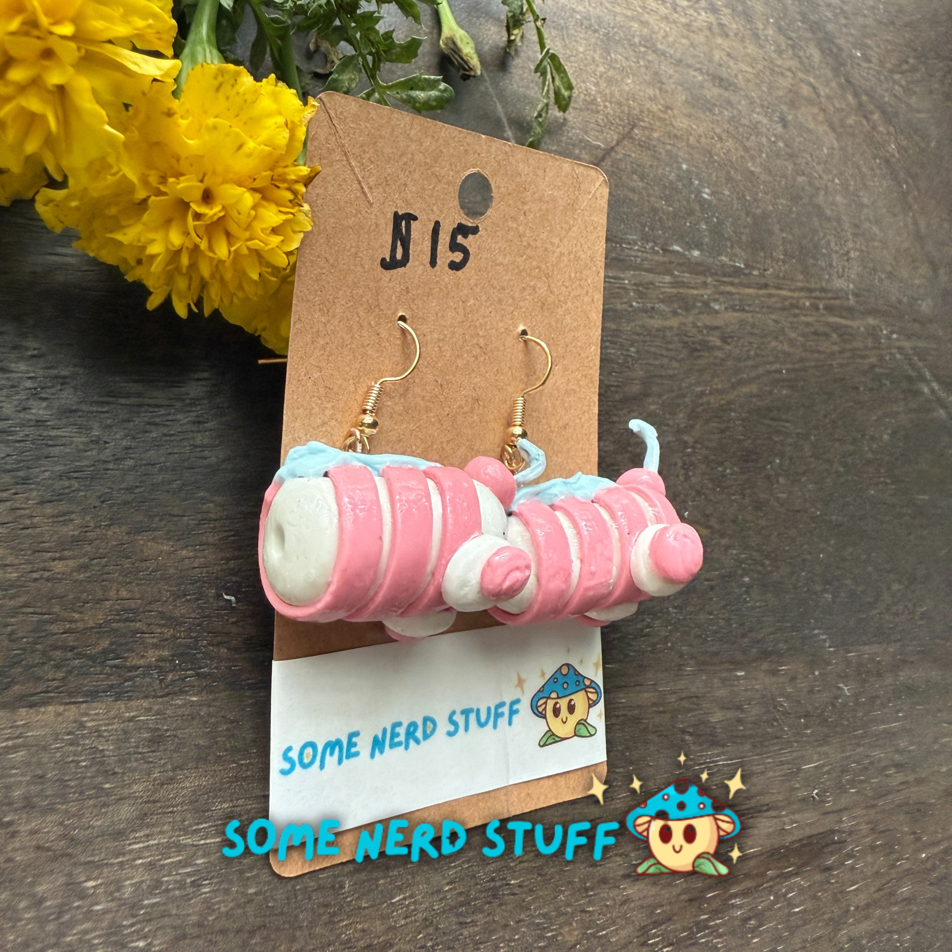 Candy peppermint swirl polymer clay earrings sold on somenerdstuff.com pink and white stripped faux candy