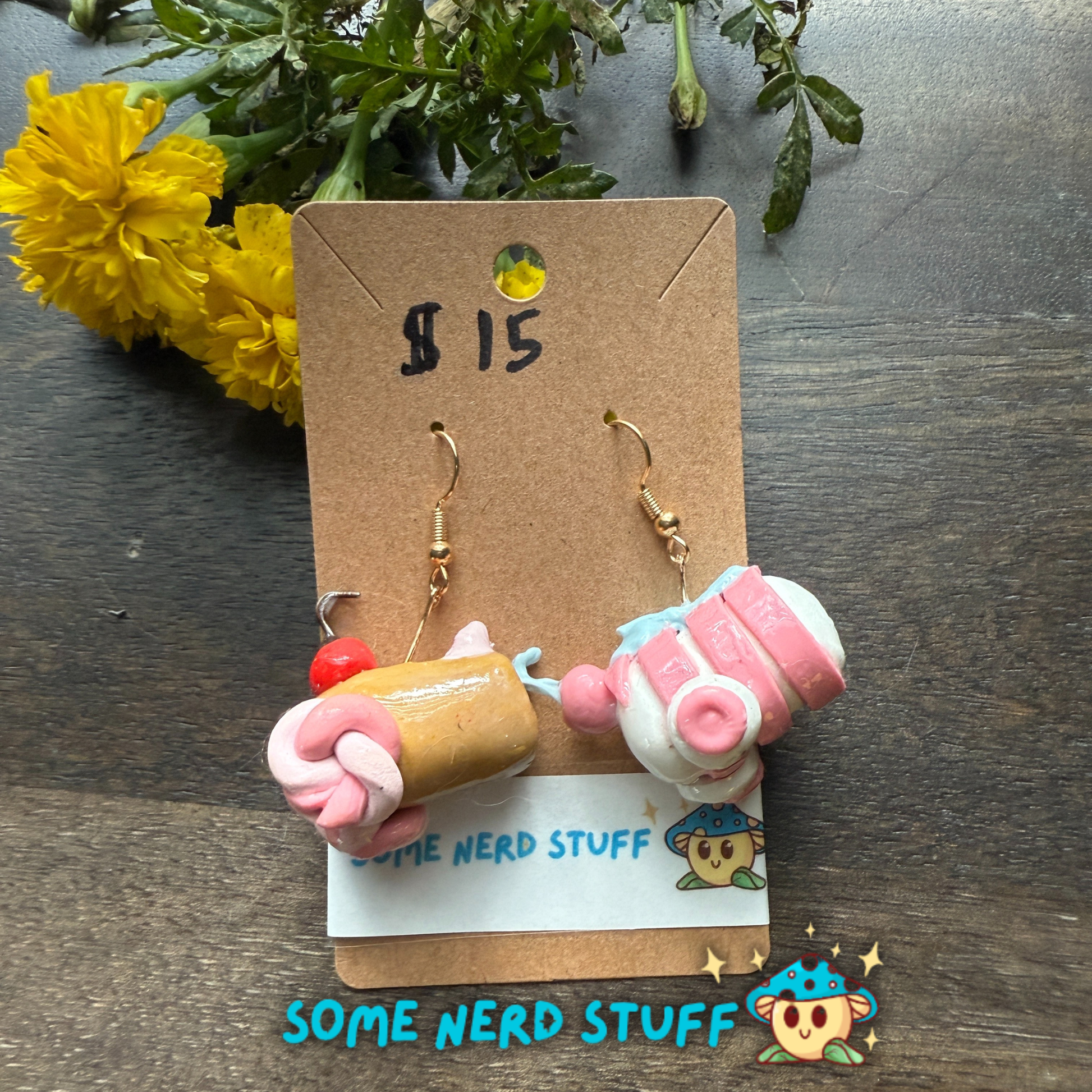 Pair of Candy Cannons Cherry topped and pepermin swirl dangles from SomeNerdStuff