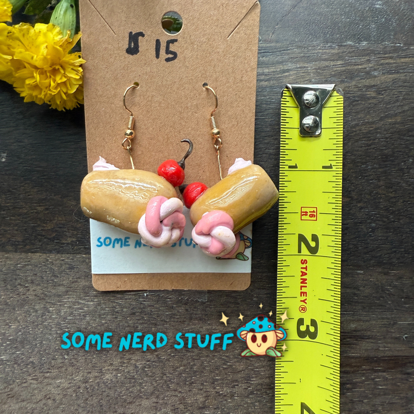 Candy cannon with faux pink whipoped cherry topped polymer clay earrings sold on SomeNerdStuff