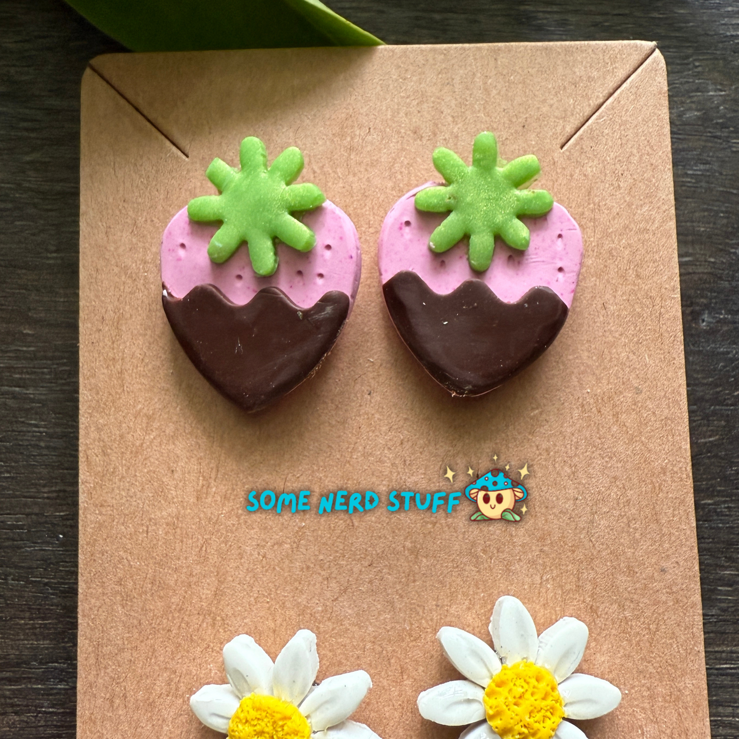 Cheerful Daisy and Chocolate Strawberry Earring Bundle