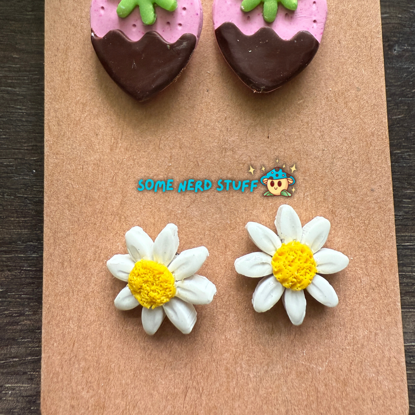 Cheerful Daisy and Chocolate Strawberry Earring Bundle
