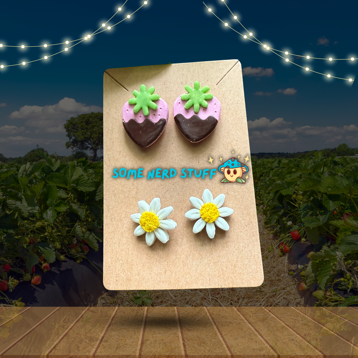 Cheerful Daisy and Chocolate Strawberry Earring Bundle