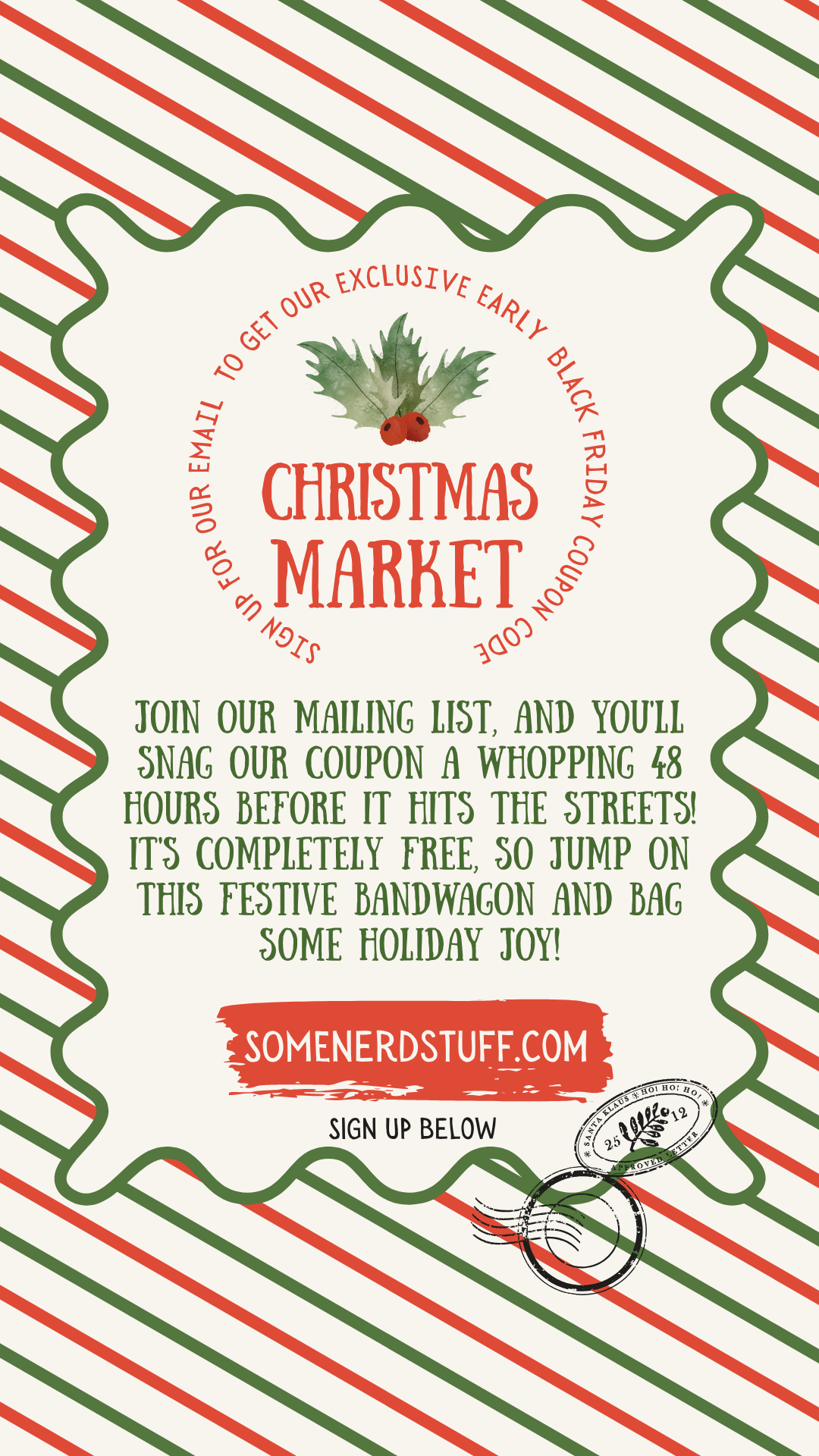 Christmas Sale celebrating black Friday with special coupon offer for our mailing list by SomeNerdStuff