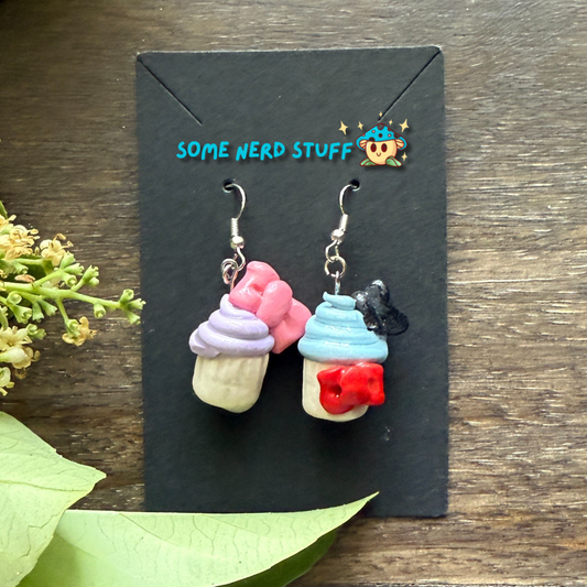 Donald and Daisy Duck Cupcake Earrings made with Polymer Clay by SomeNerdStuff