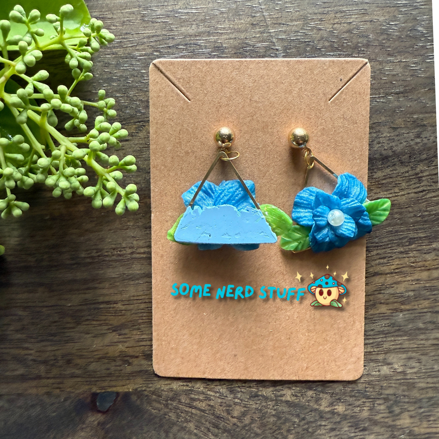 Manga Frieren: Beyond Journey's End Inspired Blue Moon Flower Polymer clay and pearl earrings made by SomeNerdStuff