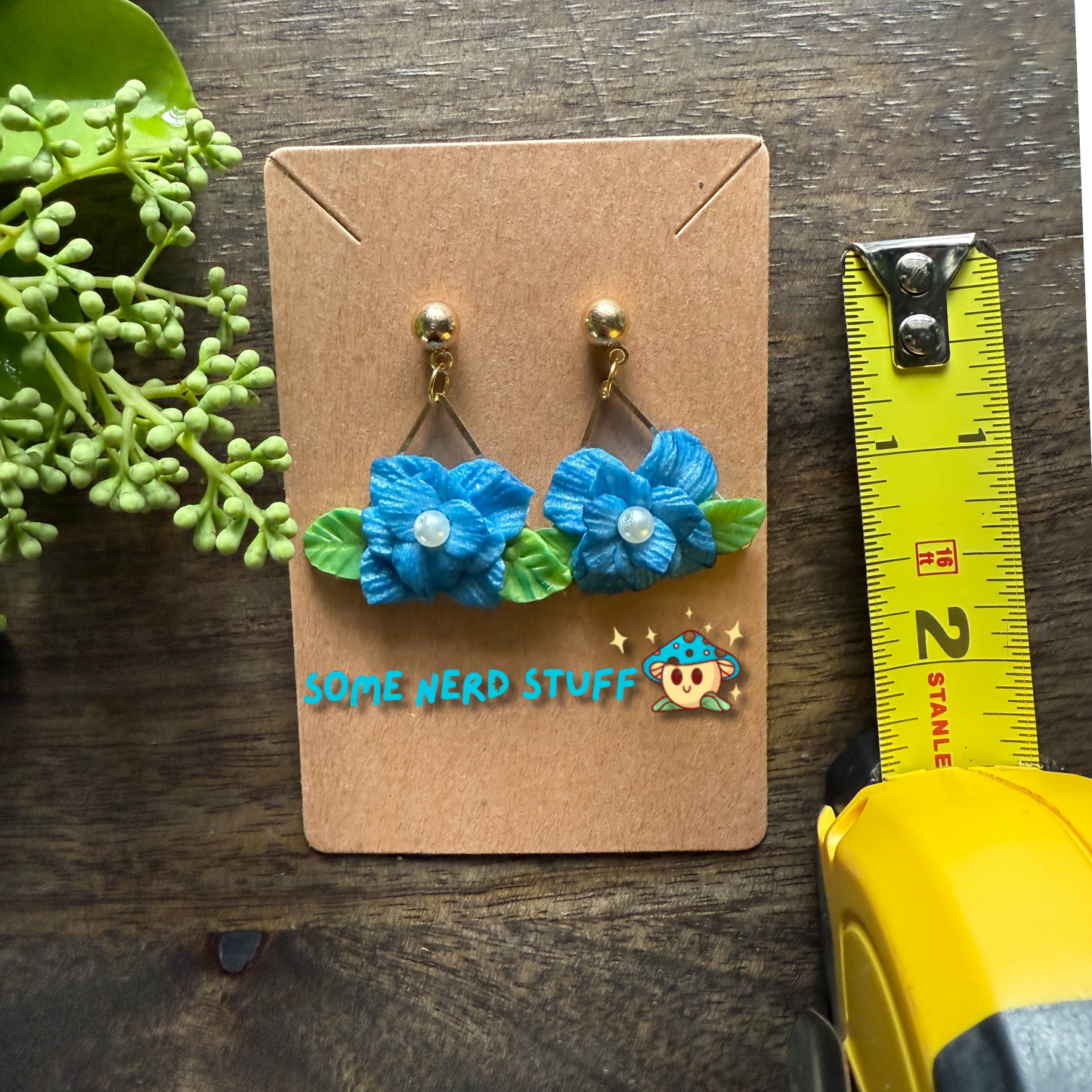 Manga Frieren: Beyond Journey's End Inspired Blue Moon Flower Polymer clay and pearl earrings made by SomeNerdStuff