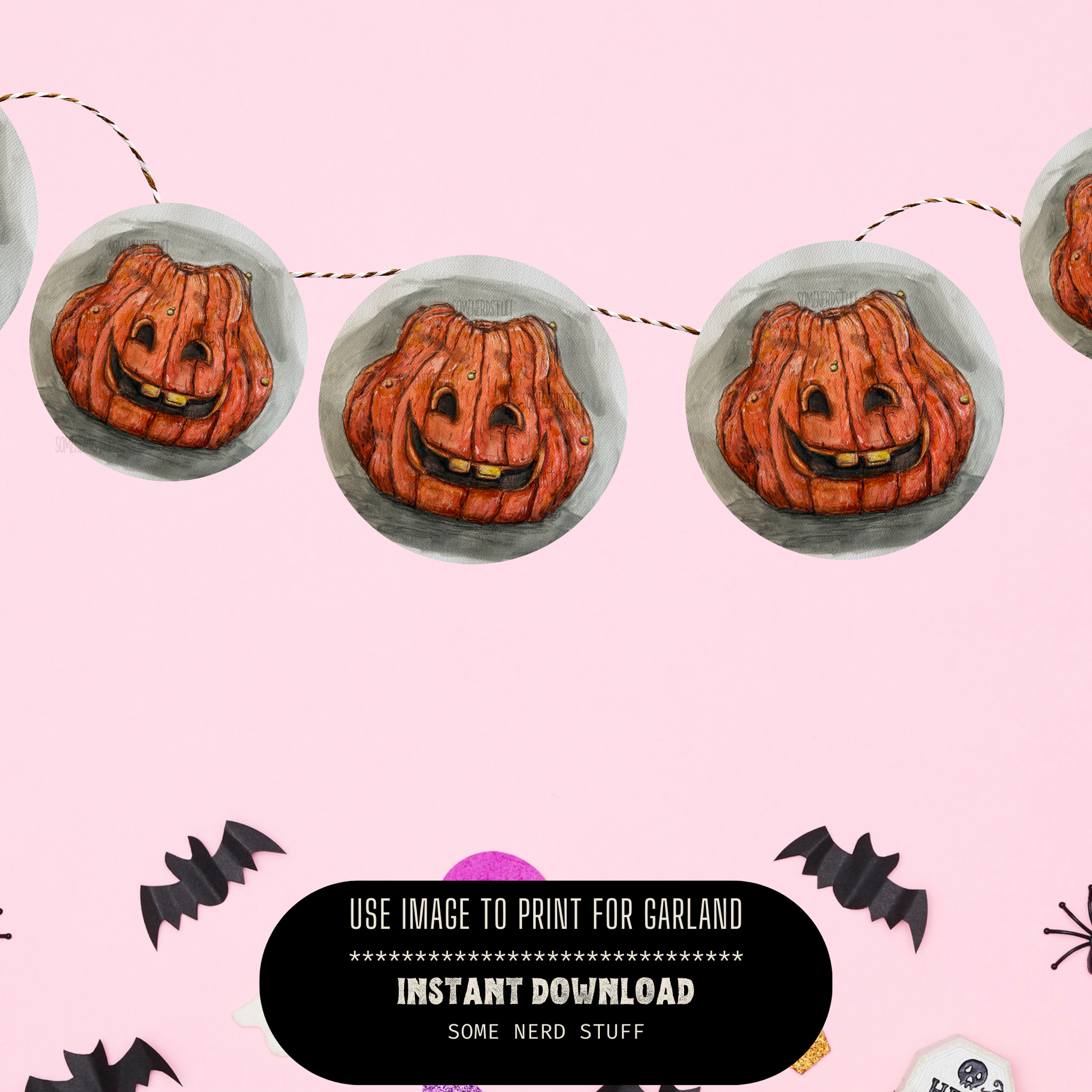 Pupkin digital download shown in example room in a concept for halloween garland. No other product included or for sale.
