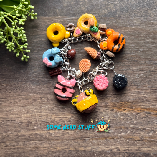 Disney Winnie the Pooh polymer Clay inspired bracelet with mini desserts and character charms made by SomeNerdStuff