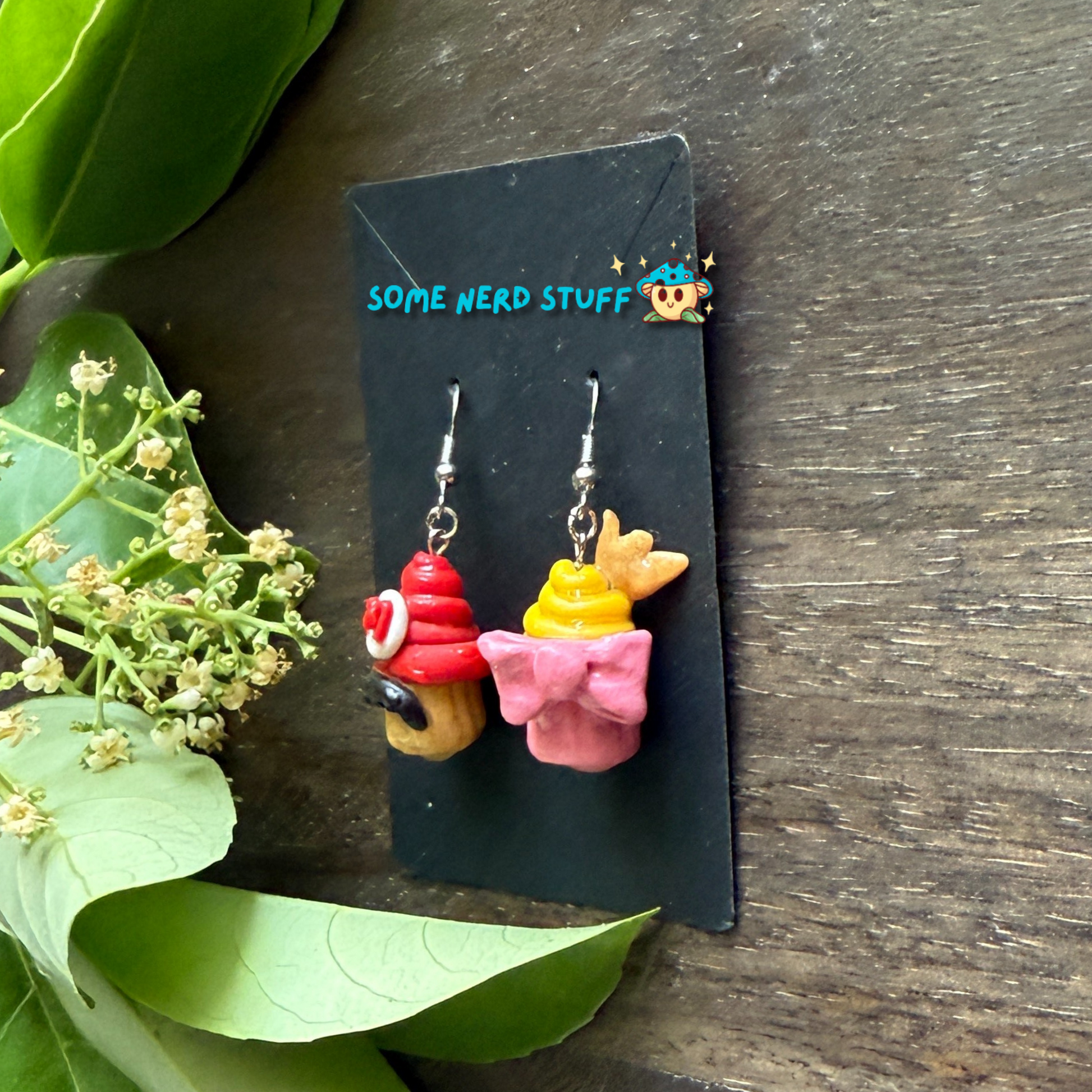 Mario and Peach Cupcake Polymer Clay earrings made by SomeNerdStuff