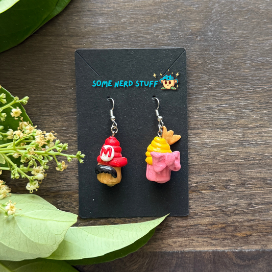 Mario and Peach Cupcake Polymer Clay earrings made by SomeNerdStuff