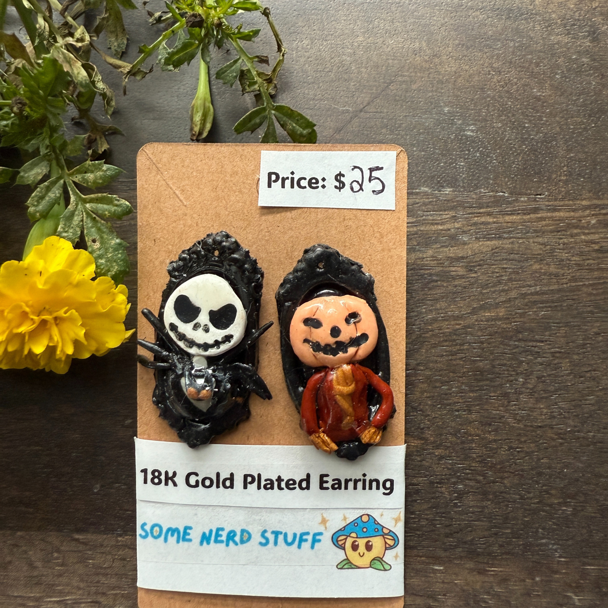 Jack Skellington and The Pumpkin King polymer clay earrings made by SomeNerdStuff The Nightmare Before Christmas inspired