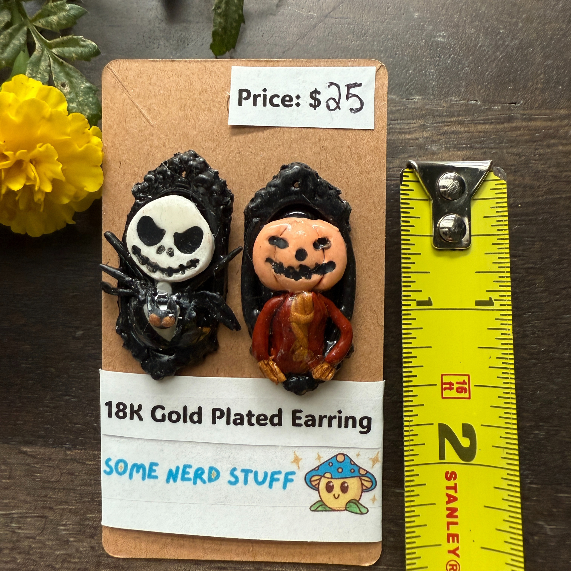 Jack Skellington and The Pumpkin King polymer clay earrings made by SomeNerdStuff The Nightmare Before Christmas inspired