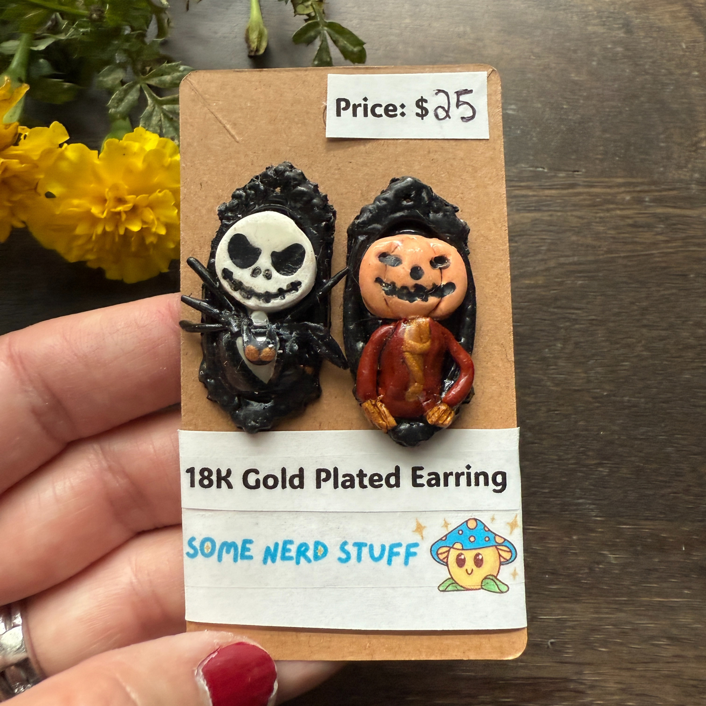 Jack Skellington and The Pumpkin King polymer clay earrings made by SomeNerdStuff The Nightmare Before Christmas inspired