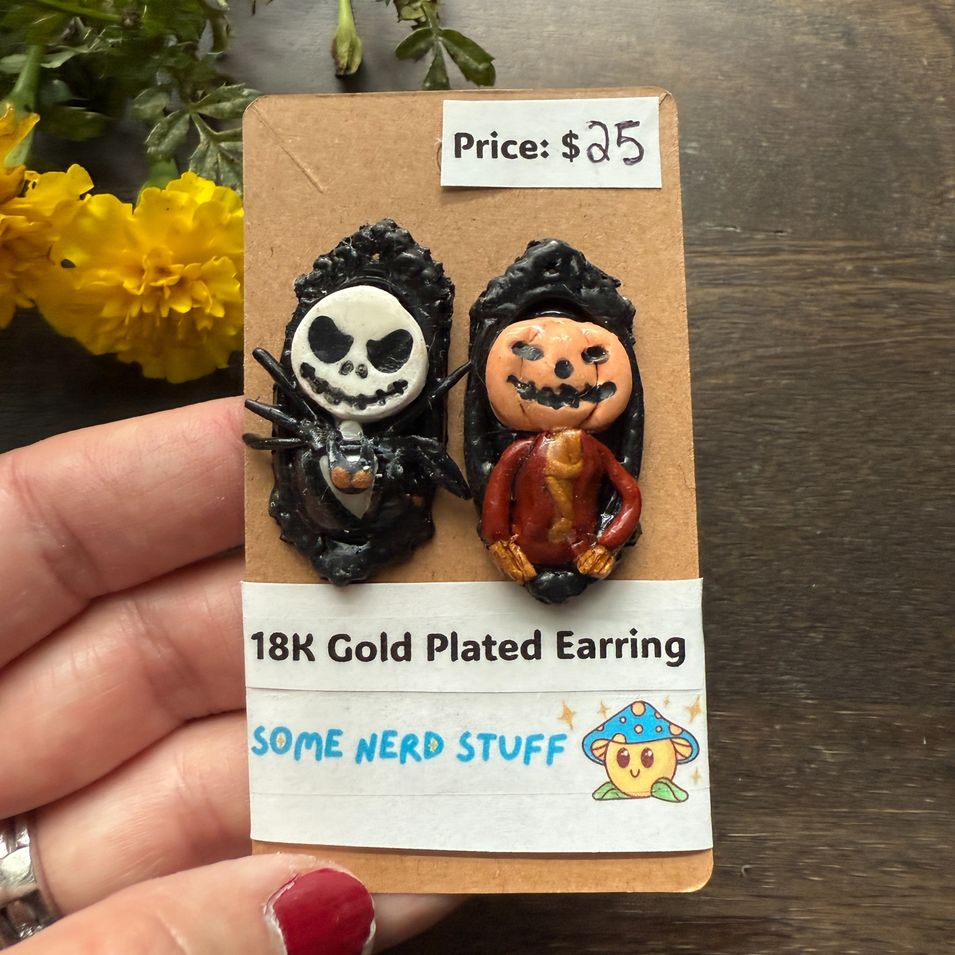 Jack Skellington and The Pumpkin King polymer clay earrings made by SomeNerdStuff The Nightmare Before Christmas inspired