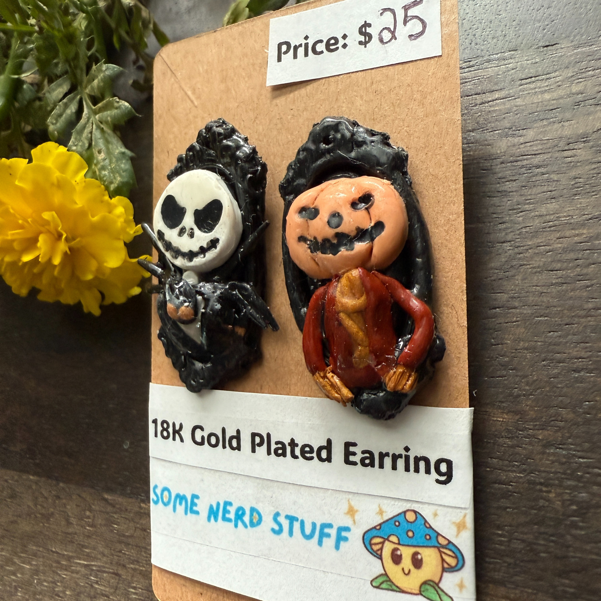 Jack Skellington and The Pumpkin King polymer clay earrings made by SomeNerdStuff The Nightmare Before Christmas inspired