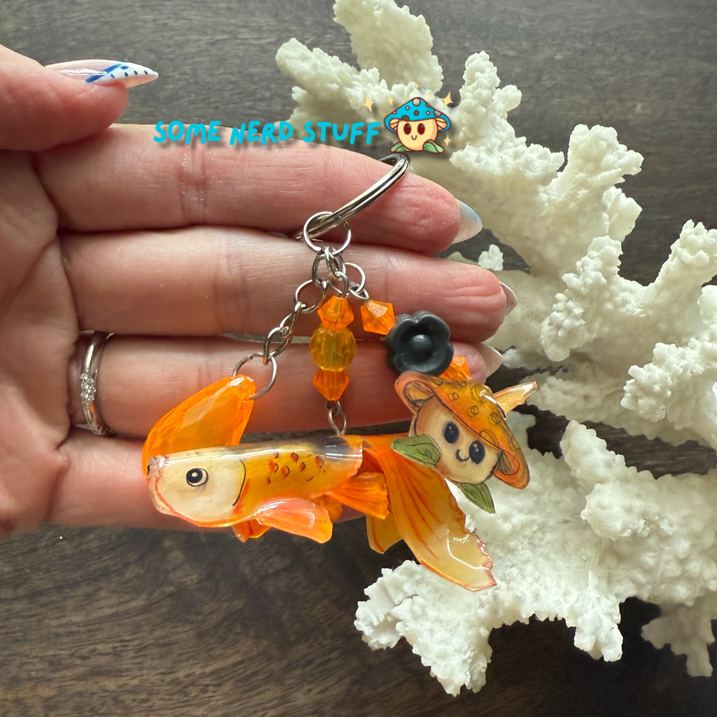 Koi Fish Serenity Keychain with Vibrant Beads.