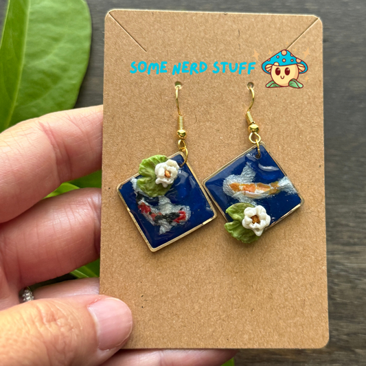 Koi Splash Pond Polymer Clay Earrings - Inspired by Animal Crossing