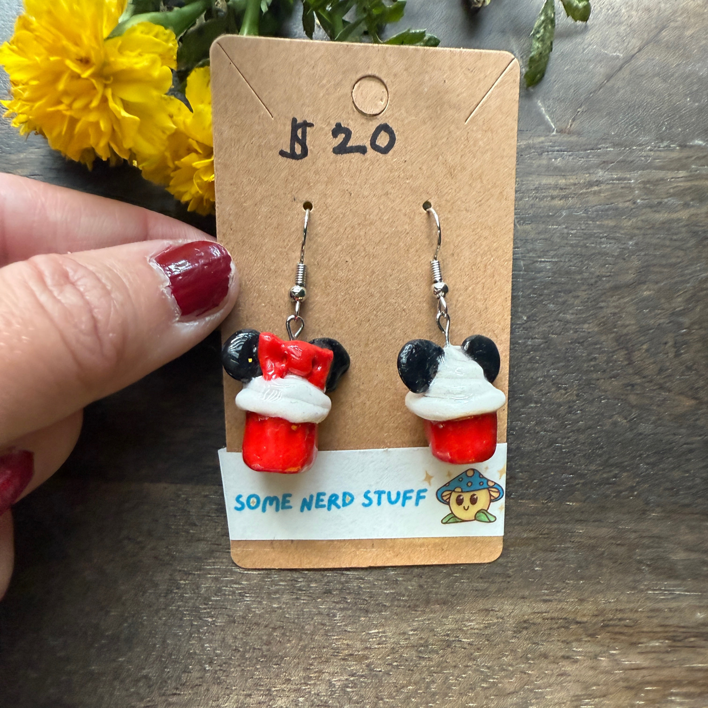Mickey and Minnie cupcake polymer clay earings handmade by somenerdstuff