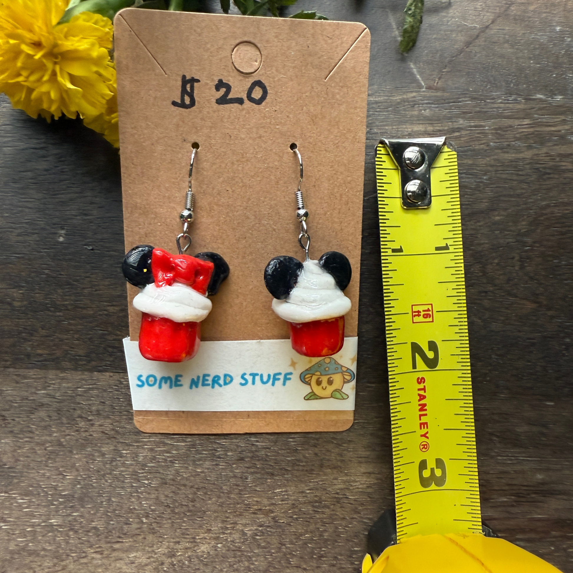 Mickey and Minnie cupcake polymer clay earings handmade by somenerdstuff
