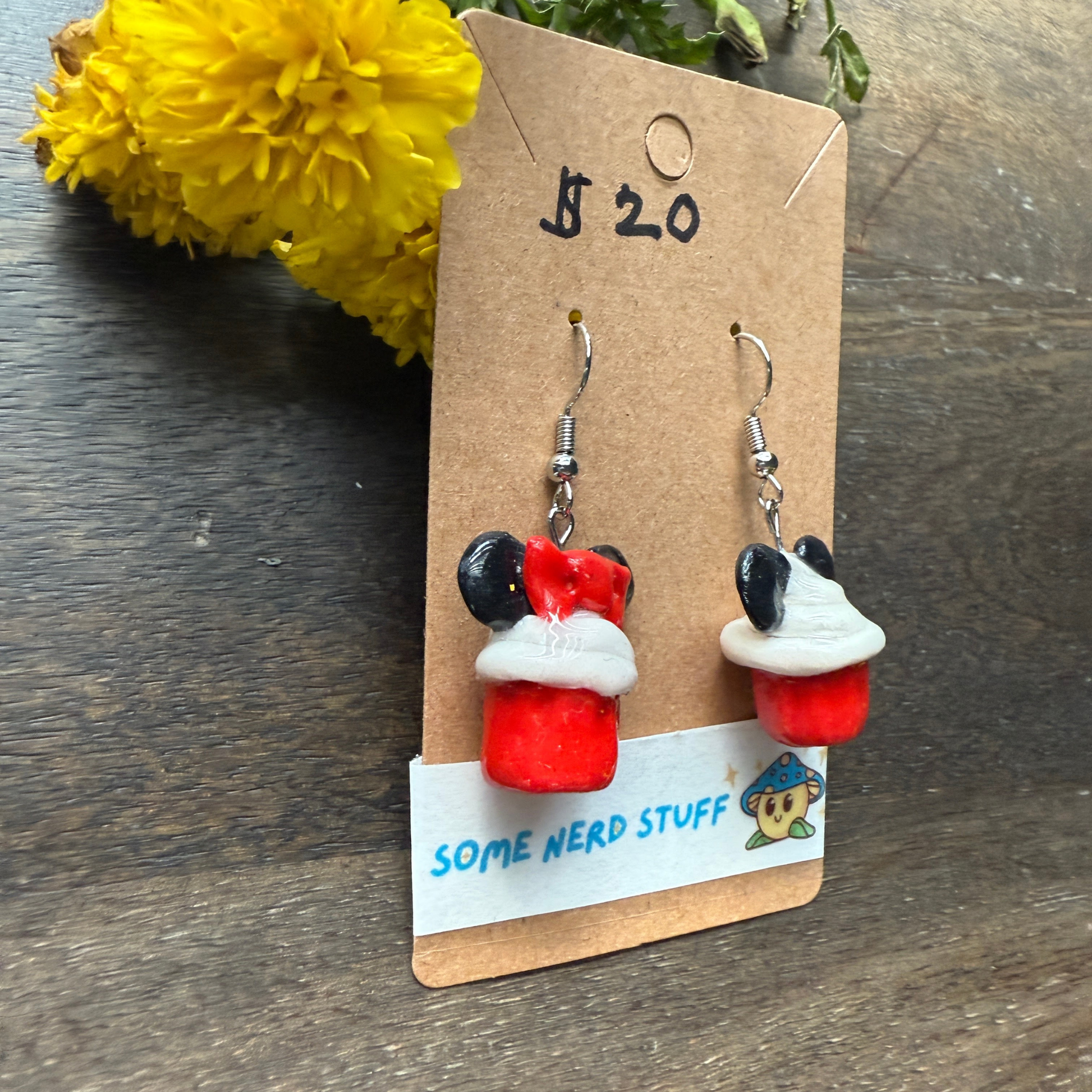 Mickey and Minnie cupcake polymer clay earings handmade by somenerdstuff