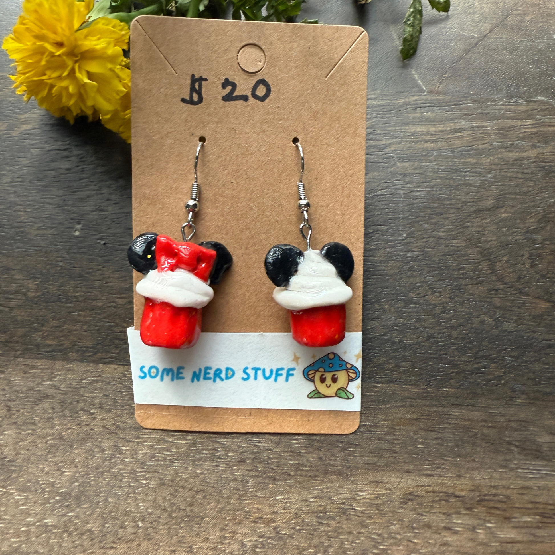 Mickey and Minnie cupcake polymer clay earings handmade by somenerdstuff