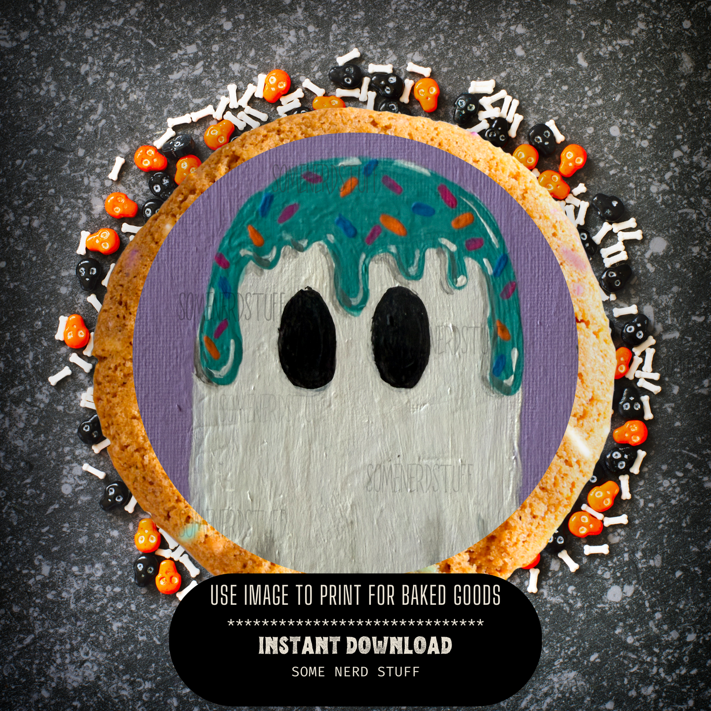 Two digital downloads in one product, teal and purple icecream topped ghosts downloads. Example cookie topper, no other products are for sale but digital download.