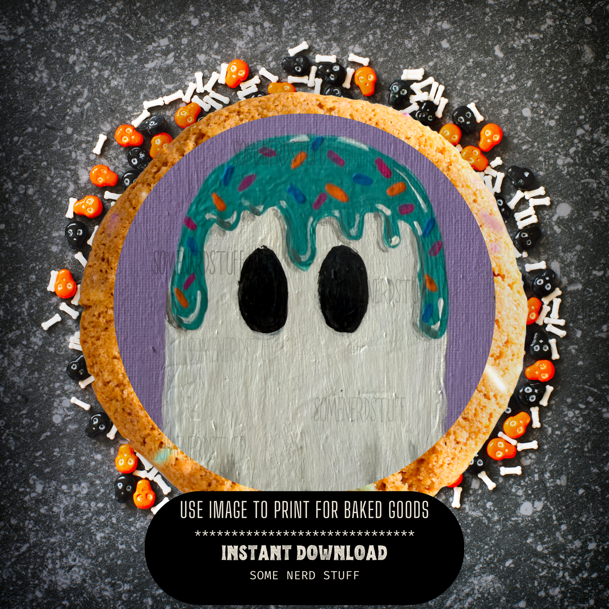 Two digital downloads in one product, teal and purple icecream topped ghosts downloads. Example cookie topper, no other products are for sale but digital download.