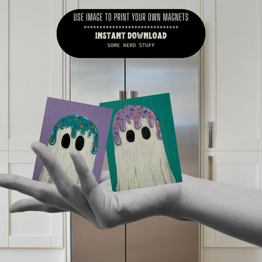 Two digital downloads in one product, teal and purple icecream topped ghosts downloads. Example room, no other products are for sale but digital download.