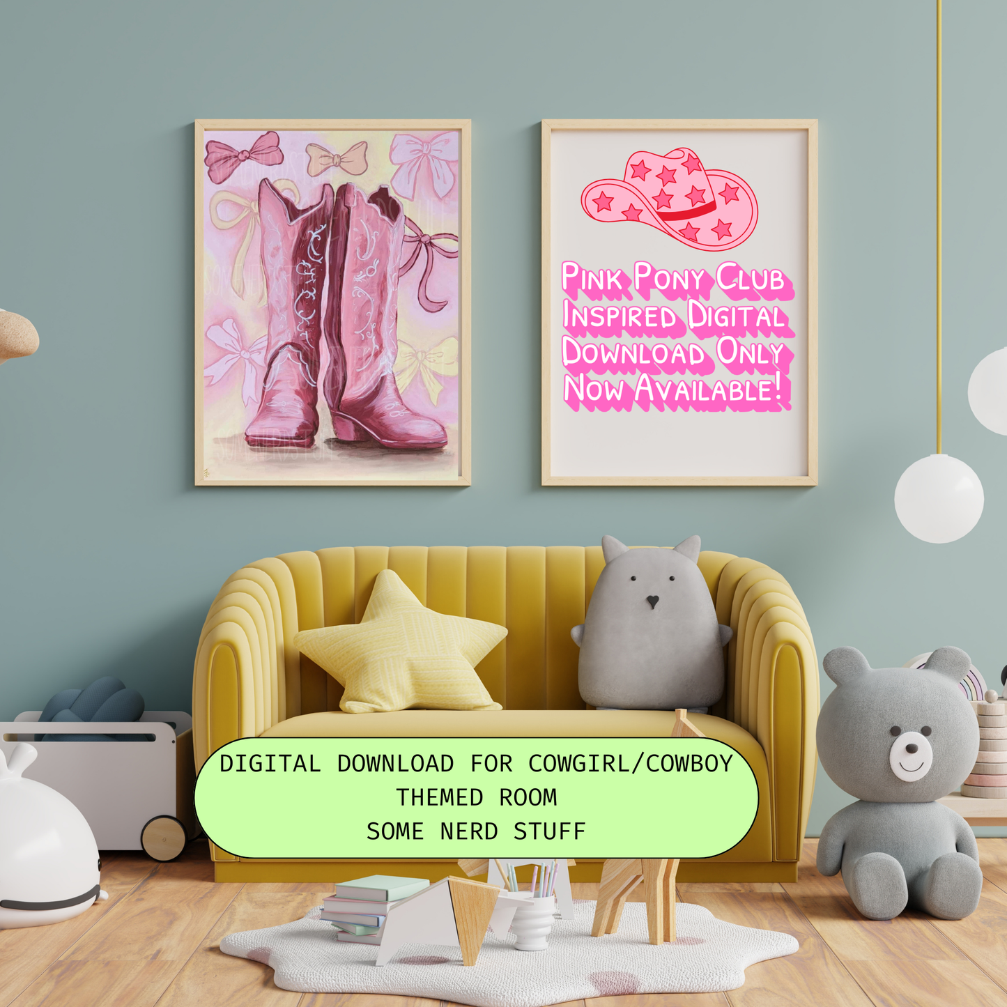 Nursey with example of the Pink Pony Club digital download to decorate your space made by Some Nerd Stuff