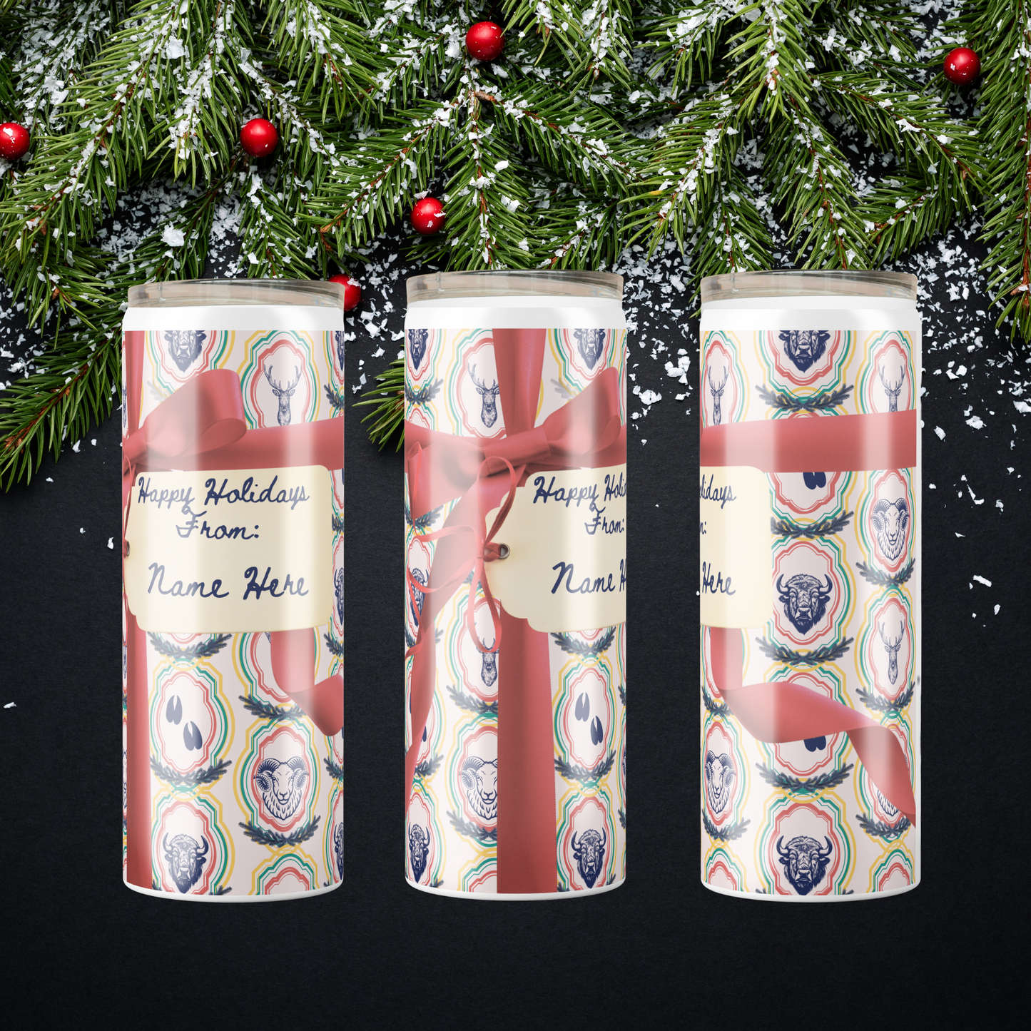 Tumber to celebrate the Roosevelt National Park animals in a gift wrapping style tumbler sold from SomeNerdStuff online