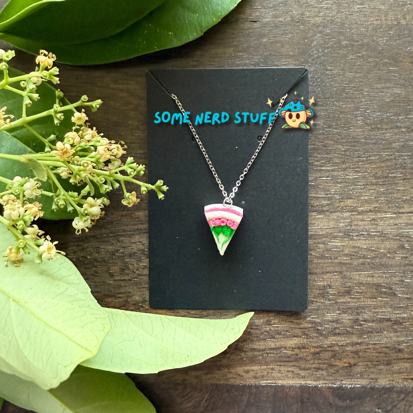 Pretty in Pink inspired Vanilla polymer clay charm and necklace with layers made by SomeNerdStuff