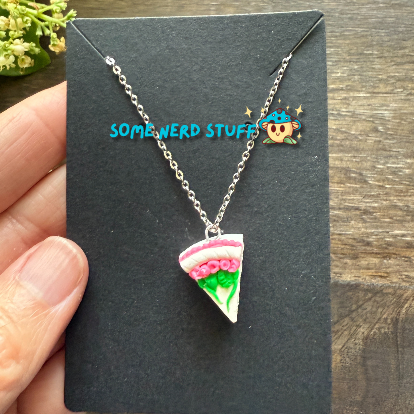 Pretty in Pink inspired Vanilla polymer clay charm and necklace with layers made by SomeNerdStuff