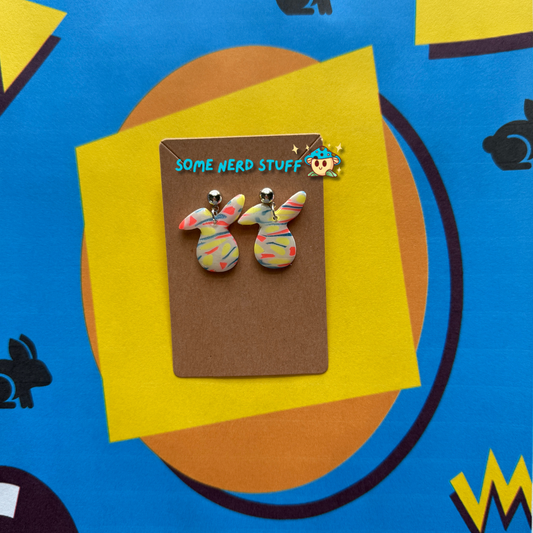 Bunny Head Polymer Clay Earrings inspired by Saved by the Bell 90s show multicolor made by SomenerdStuff