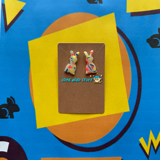 Bunny Silhouette Polymer Clay Earrings inspired by Saved by the Bell 90s show multicolor made by SomenerdStuff