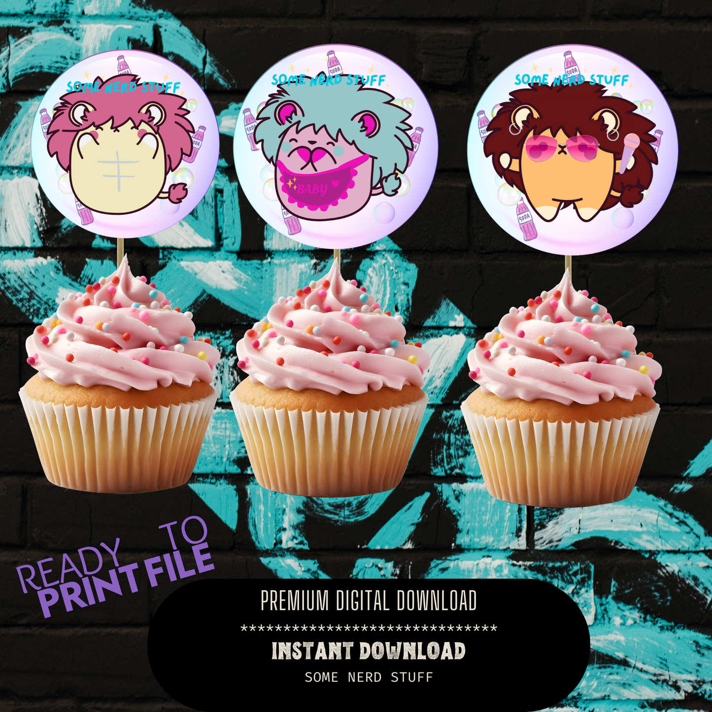 3" round digital kpop demon hunters cupcake or sticker printable - Abby, Baby, Jinu