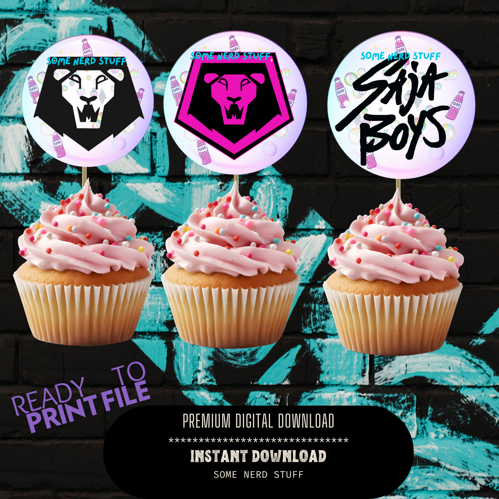 3" round digital kpop demon hunters cupcake or sticker printable -Logos