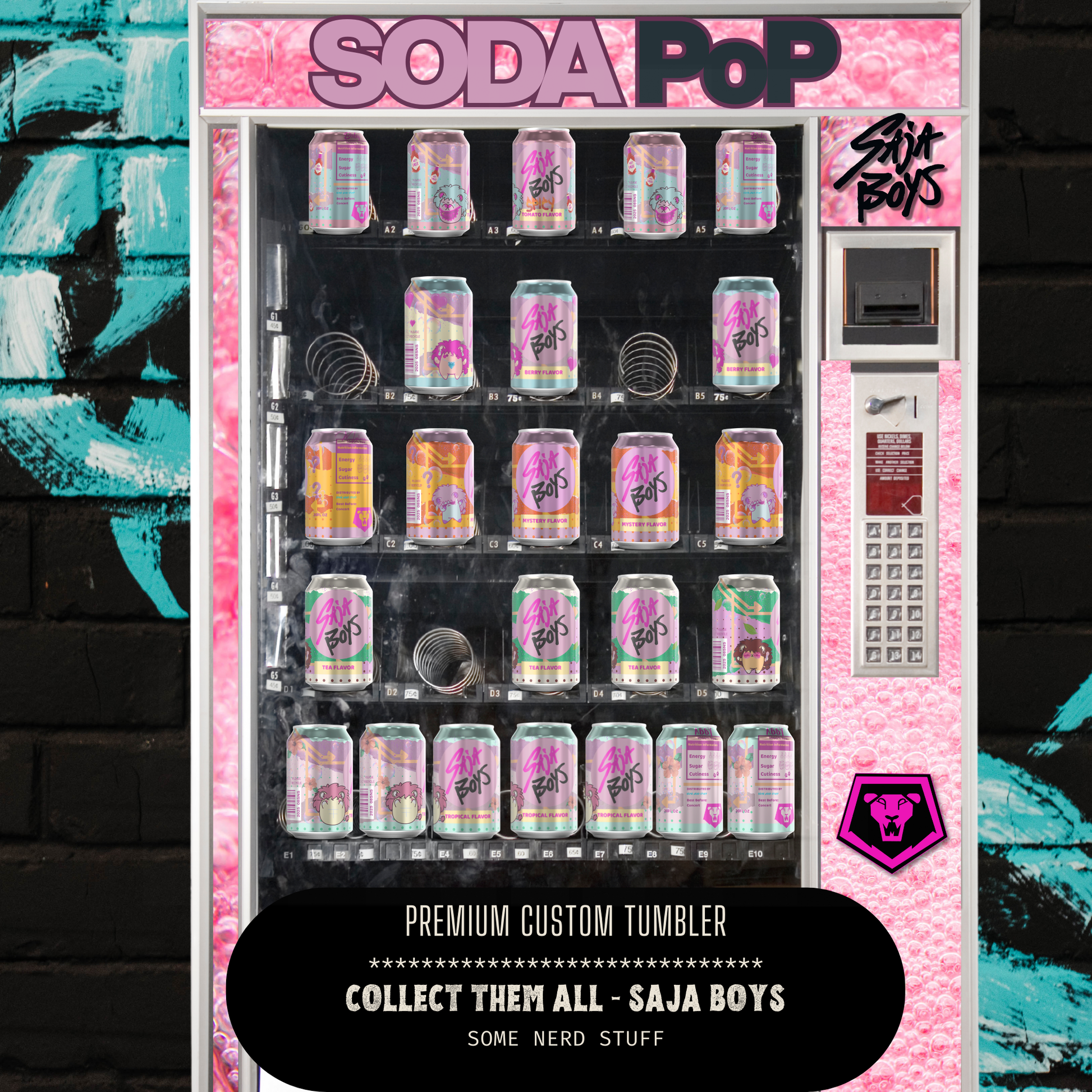 Soda Pop kpop demon hunters vending machine with saja boys soda can tumblers