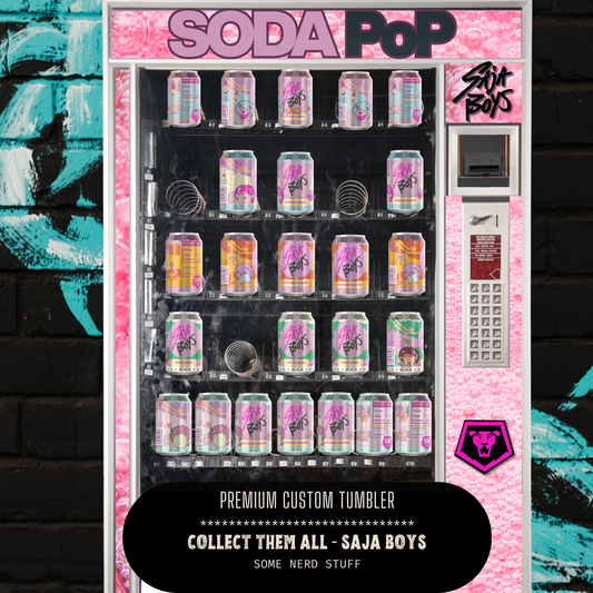 Soda Pop kpop demon hunters vending machine with saja boys soda can tumblers