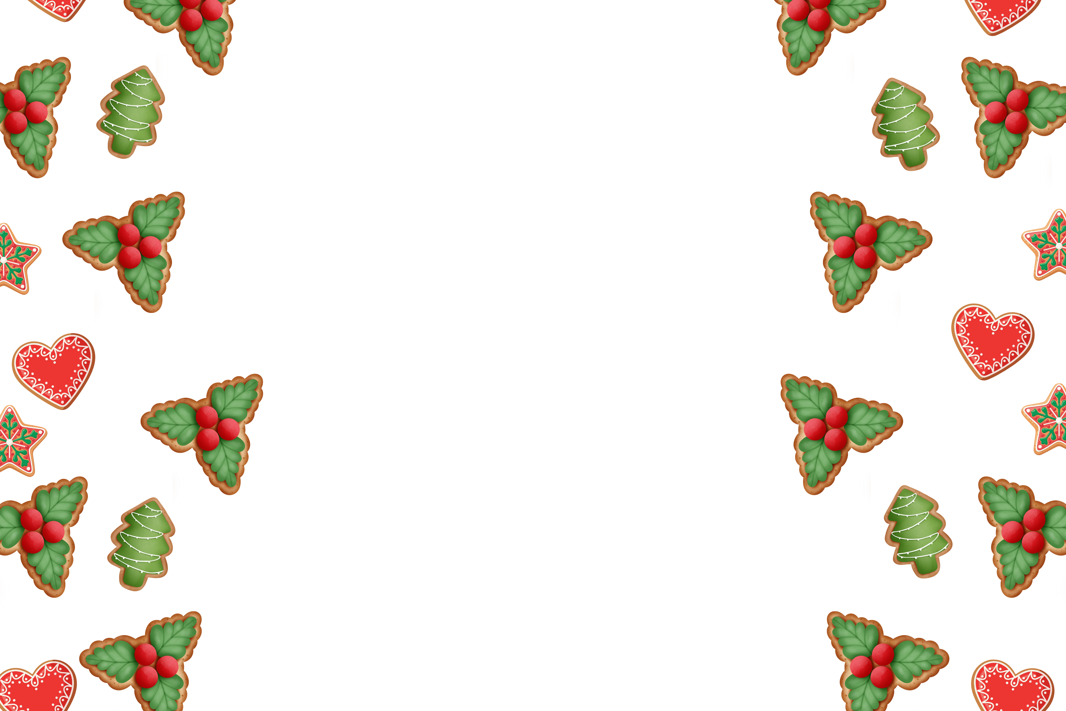 Pattern of Christmas-themed cookies with green icing, red berries, and white background seen on SomeNerdStuff.com online store