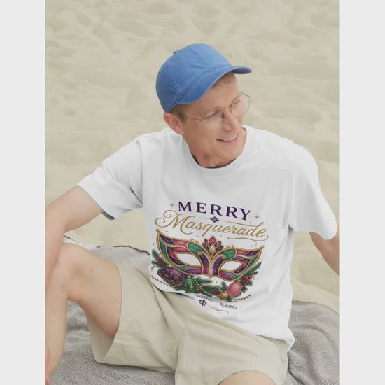 Video showcasing the Merry Masquerade Christmas Cruise Shirt featuring an elegant holiday masquerade mask inspired by Christmas cruises.