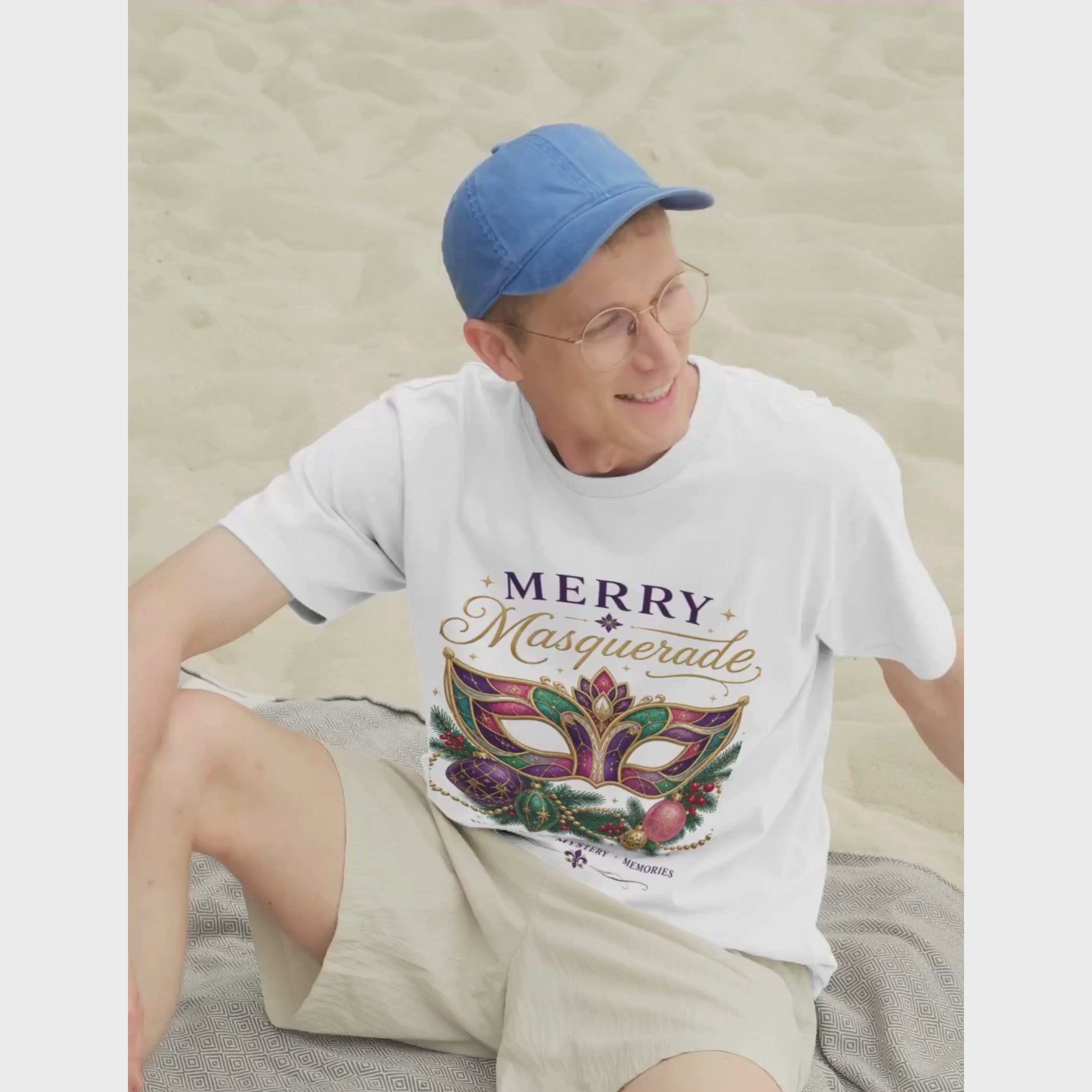 Video showcasing the Merry Masquerade Christmas Cruise Shirt featuring an elegant holiday masquerade mask inspired by Christmas cruises.